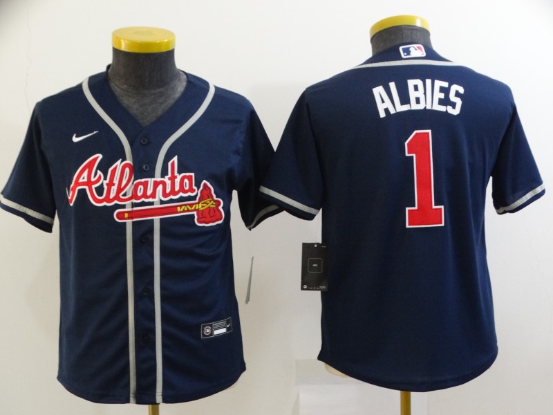 2021 youth Atlanta Braves #1 Albies Blue Game MLB Jerseys